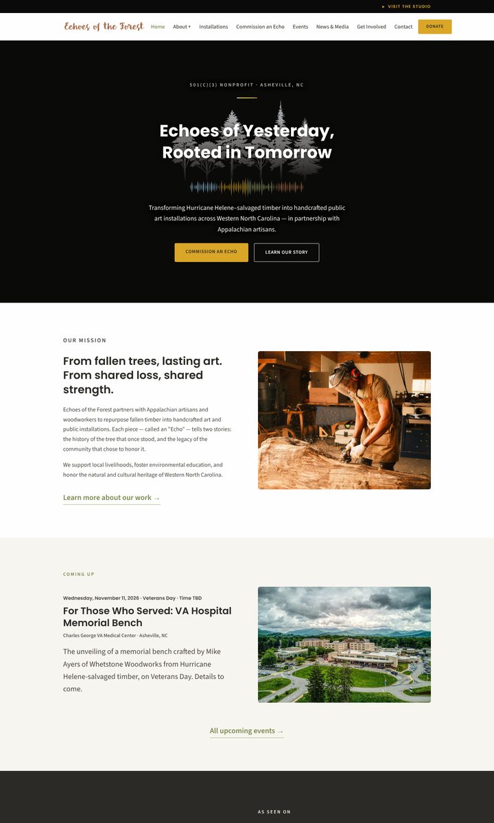 Homepage of the Echoes of the Forest website, designed and built by Marketing Outpost