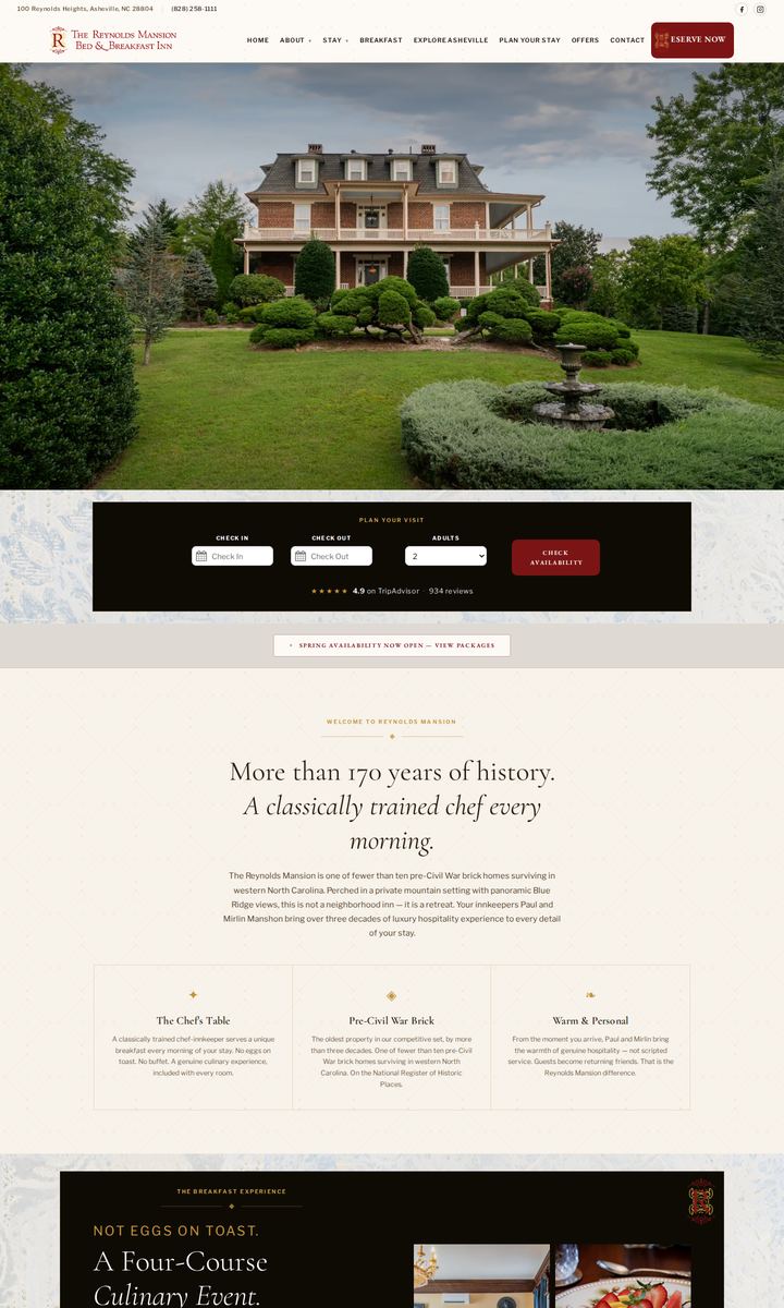Homepage of the The Reynolds Mansion website, designed and built by Marketing Outpost