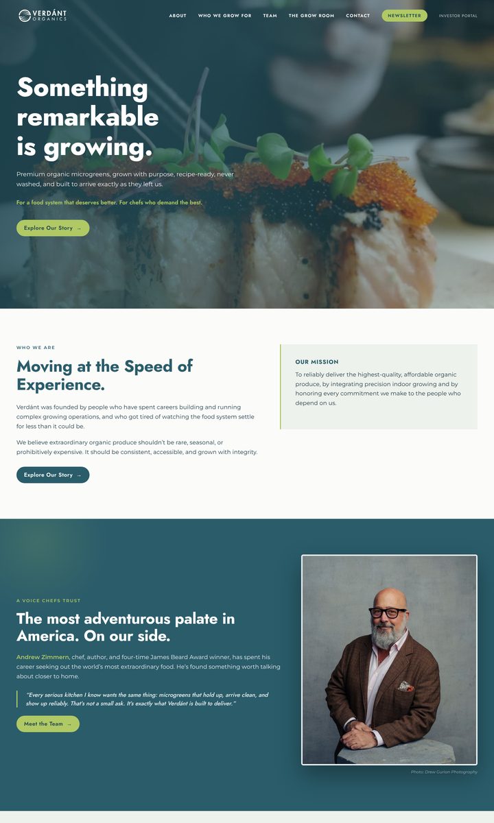 Homepage of the Verdánt Organics website, designed and built by Marketing Outpost